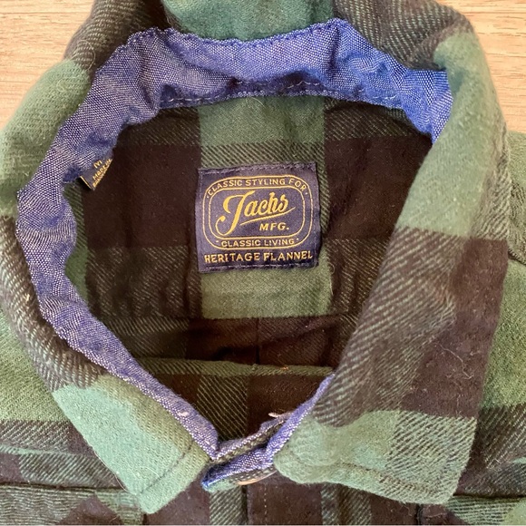 Jacks MFG Heritage Flannel Shirt Men’s Medium Green Black Plaid Cotton Button Up - Picture 8 of 8